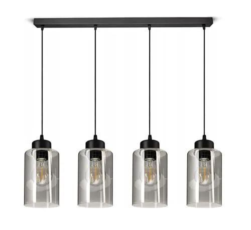 Hangelampe Deckenleuchte 4-flammig | Retro Design | Schwarz - Deckenleuchte in modernem Retro Design mit 4 E27 Fassungen. Ideal für Wohnzimmer, Schlafzimmer oder Esszimmer. Flexibel einsetzbar und dimmbar für das perfekte Lichtambiente.