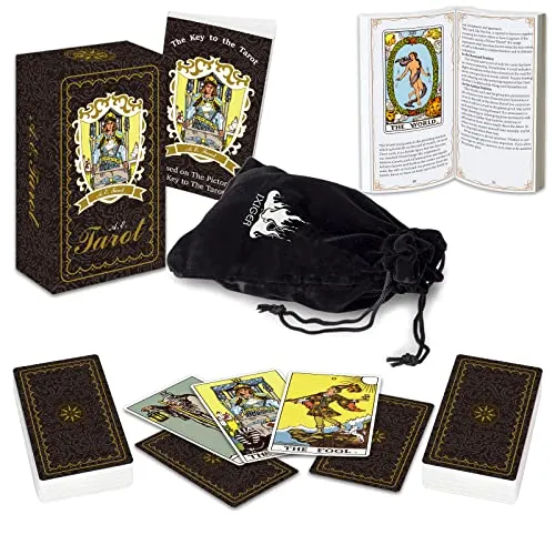 IXIGER 78 Tarotkarten Deck Mit Anleitungsbuch, Tarotkarten-Set für Anfänger Und Expertenleser, Klassisches Set Mit Schwarzem Samtbeutel (Englisch)
