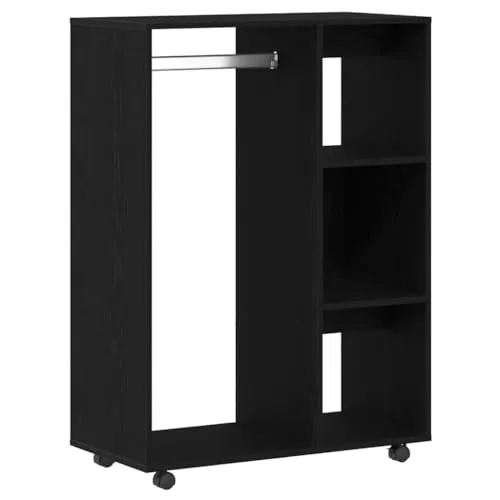 vidaXL Kleiderschrank Schwarz Eichen-Optik 80x40x110 cm - Drehtürenschrank aus robustem Holzwerkstoff mit 3 Regalböden und Rollen für einfache Mobilität. Ideal für stilvolle und platzsparende Aufbewahrung von Kleidung und Accessoires.