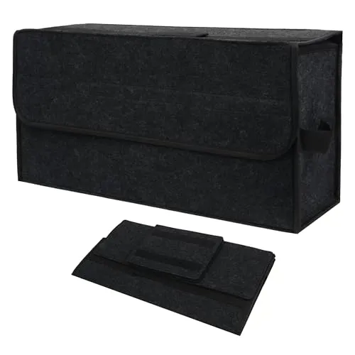 MYHUNJA Kofferraum Organizer, Auto kofferraumtasche aus Filz mit Einlegeplatte, Klettband und Gummiband, Falbarer Auto Organizer Toolbag für Werkzeug und Zubehör（50 * 15 * 24cm(Dunkelgrau)