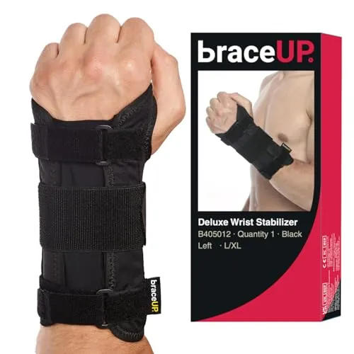 BraceUP Handgelenkstütze mit Metall Linke und Rechte Hand - Handgelenkbandage, Handgelenk Bandagen, für SehnenscheidenEntzündung (L/XL, Linke Hand)