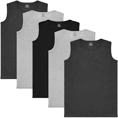 BRUBAKER Herren Muskelshirt 5er Pack - Extra Lang & Nahtlos - Rundhals - Größe S - Hochwertige Baumwolle, atmungsaktiv und langlebig – perfekt für jeden Tag. Die nahtlose Verarbeitung sorgt für höchsten Tragekomfort, ideal unter Hemden oder für die Freizeit. In schwarz, anthrazit und hellgrau erhältlich.