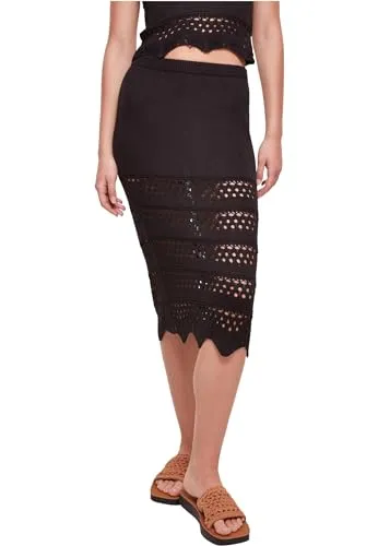 Urban Classics Ladies 3/4 Crochet Knit Skirt - Langer Rock in Schwarz - Röcke für Damen, lässiger Maxirock mit Dreiviertellänge und normaler Passform, ideal für stylische Streetwear-Outfits.