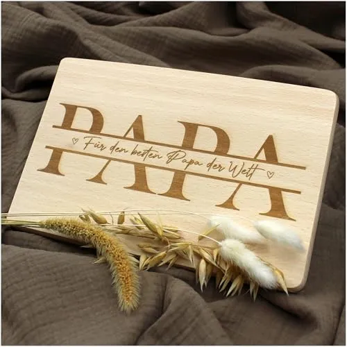 VmG-Store Frühstücksbrettchen 23,5x15cm Schneidebrett mit Gravur als Geschenk zum Geburtstag für Männer Frauen Kinder Brotzeitbrett mit Spruch Holz bedruckt (02 Papa, Ohne Wunschname)
