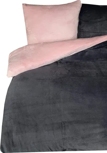 one-home Winter Bettwäsche 240x220 cm Teddy Plüsch Nicki Uni rosa - Bettwäsche-Set für Doppelbetten, kuschelig weich aus Mikrofaser mit Cashmere Touch – perfekt für kalte Herbst- und Wintertage.