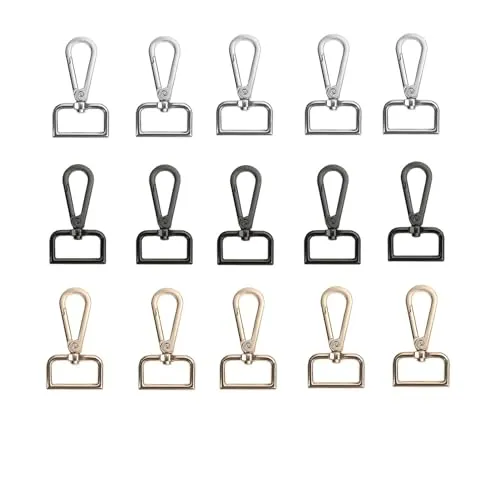 Verschiedene Metall Karabiner Schlüsselanhänger Haken mit D Ring,15 Stück Premium Karabinerhaken drehbar für Taschen Karabiner Haken Gurtbänder Schlüsselanhänger Drehbarer Karabiner Klein für Schmuck