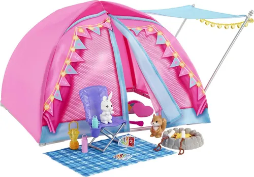 Barbie Abenteuer zu zweit Camping-Spielset - Puppenset mit 2 Barbie Puppen, großem Zelt und umfangreichem Camping Zubehör für kreative Abenteuer im Freien, ideal für Kinder ab 3 Jahren.