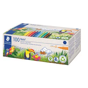 Staedtler Filzstifte Noris 326 - 100 Auswaschbare Farben - Schreibutensilien mit 100 auswaschbaren Filzstiften in 10 Farben, ideal für Kinder und Erwachsene. Langlebig, mit stabiler Spitze und aus 97% recyceltem Kunststoff gefertigt.