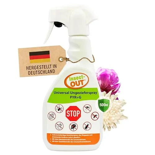 Universal Ungezieferspray PYR+G - Insect-OUT 500 ml - Insekten- & Schädlingsbekämpfungsspray mit Chrysamed, ideal gegen Ameisen, Spinnen und Fliegen. Umweltfreundliche Formel für sicheren Einsatz in Innen- und Außenbereichen.