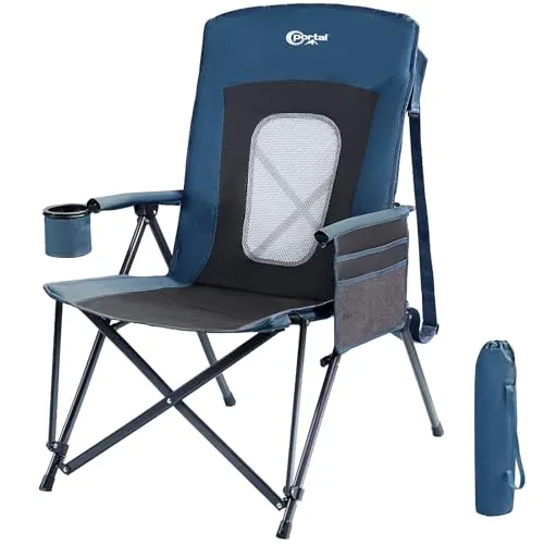 Portal Campingstuhl Faltbar Klappstuhl 180 KG Belastbar mit Hochlehner Verstellbar Camping Anglerstuhl Gartenstuhl Sessel mit Tasche Getrankhalter für Garten Balkon Picknick