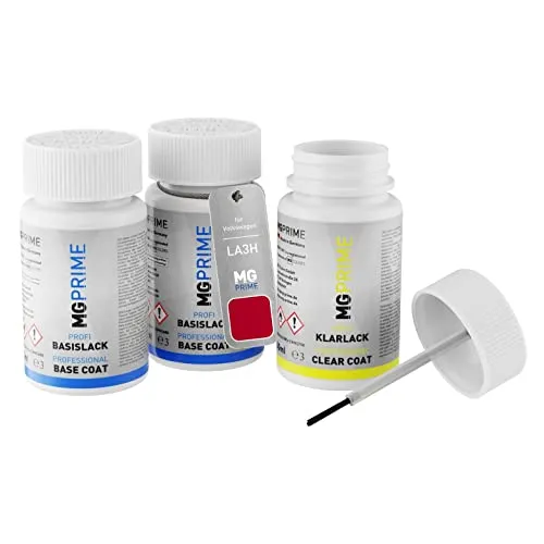 MG PRIME Autolack Lackstift Set für Volkswagen VW LA3H / A3H / 4Y Salsa Red/Vermelho Salsa Grundlack Basislack Klarlack je 50ml