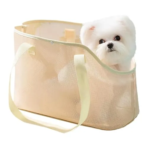 Hundetasche für Kleine Hunde Katze, Sommer Atmungsaktiv Netz Strand Tasche Hund Haustiere Carrier Soft Sided Zusammenklappbar Outdoor Travel Puppy (Gelb, M)