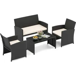 COSTWAY Polyrattan Gartenmöbel Set – Stilvolle Lounge Möbel für Terrasse und Balkon - Elegantes Polyrattan-Design mit stabilen Metallgestell. Inklusive Kissen für hohen Sitzkomfort. Ideal für entspannte Stunden im Freien. Maße: 2-Sitzer Sofa: 107 x 63 x 78 cm.