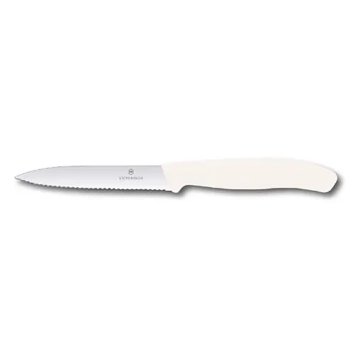 Victorinox, 6.7737, Swiss Classic, Gemüsemesser, Extra scharfe Klinge, mit Wellenschliff, robuster Kunststoff-Griff, Weiß, Made in Switzerland, Spülmaschinengeeignet