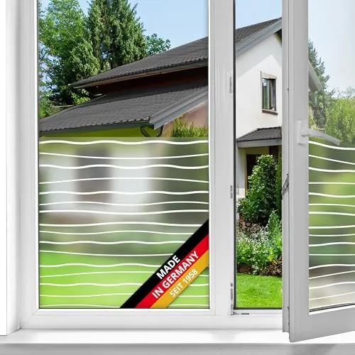 d-c-fix Fensterfolie Waves Streifen-Muster statisch selbsthaftend 67,5 cm x 1,5 m - blickdichte Sichtschutzfolie mit UV-Schutz - Sichtschutz Fenster Folie Milchglasfolie Klebefolie Wellen-Muster