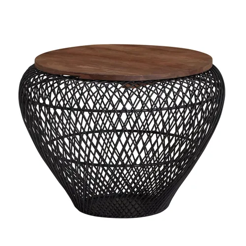 Mid.you Couchtisch - Massivholz, rund mit Stauraum - Eleganter Couchtisch aus massivem Mangoholz in Schwarz, rund, 60x45 cm. Perfekt für Ihr Wohnzimmer und bietet zusätzlichen Stauraum.