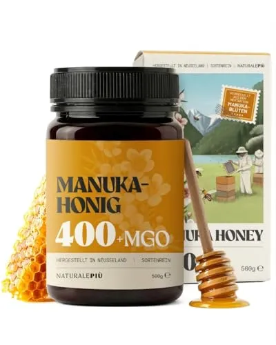 NaturalePiù Manuka-Honig 400+ MGO – 500g Manuka Honey – Qualitätsprodukt hergestellt in Neuseeland – Von akkreditierten Laboratorien getestetes Methylglyoxal