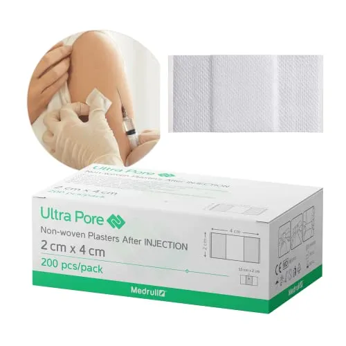 Medrull Pflaster Ultra Pore 2x4 cm Injektionspflaster Wundpflaster Unsteril für normale und sensitive Haut 200 Stück