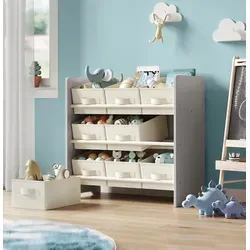 SONGMICS Kinderregal mit 9 Aufbewahrungsboxen, taubengrau in grau von SONGMICS