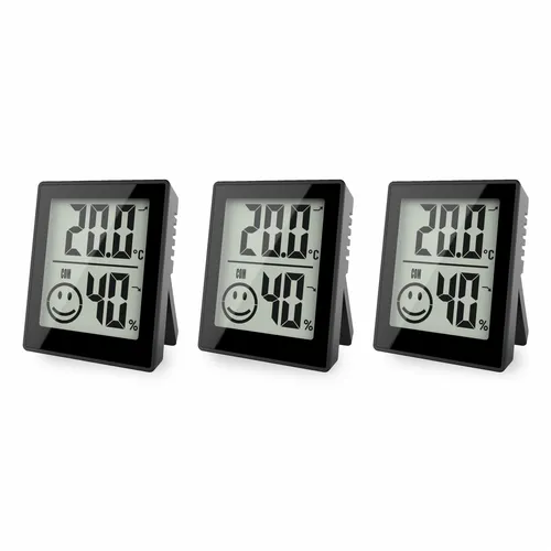 3x Digital Mini Hygrometer Thermometer mit Smiley-Komfortanzeige - Wetterstationen mit komfortablem Smiley-Indikator, digitaler Anzeige und Wandmontage. Ideal zur Überwachung von Temperatur und Luftfeuchtigkeit in jedem Raum.