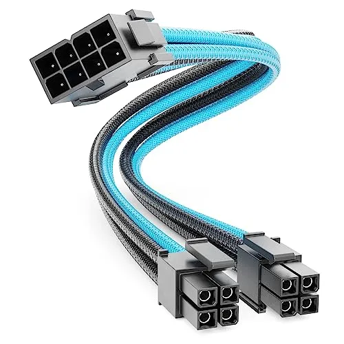 deleyCON 4+4-Pin EPS CPU Prozessor Strom Kabel Verlängerung 30cm - 18 AWG PSU Mainboard PC Computer Netzteil Nylon Stromkabel Stromversorgung Stecker auf Buchse - Schwarz Blau