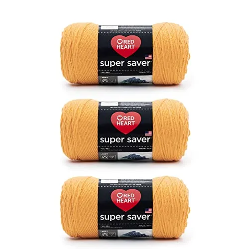 Produktbild Red Heart Super Saver Garn zum Stricken und Häkeln, 3er-Pack, 198 g, Acryl, Nr. 4 Medium (Kammgarn), 364 m, Safrangelb