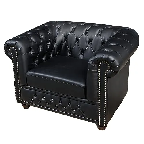 Riess-Ambiente Chesterfield-Sessel 110cm matt schwarz - Eleganter Sessel aus Kunstleder mit Federkern und zeitloser Knopfheftung, perfekt für stilvolle Wohnzimmer mit bis zu 120 kg Belastbarkeit.