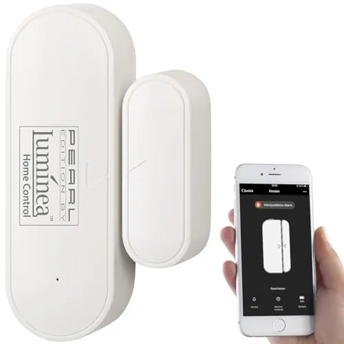 Luminea Home Control WLAN-Tür- und Fensteralarm - Sensoren & Bewegungsmelder mit weltweitem App-Zugriff, Sprachsteuerung über Google Assistant und Amazon Alexa, ideal für Sicherheit in Innenräumen.