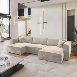 Masseno Ecksofa SARMO M mit Schlaffunktion - Creme - Elegantes U-Form Sofa mit Bettkasten und Schlaffunktion, ideal für Gästeübernachtungen. Hochwertiger Stoff MONOLITH 04 sorgt für zeitlosen Komfort in Ihrem Wohnzimmer.