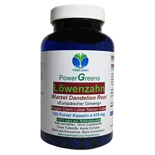 LÖWENZAHN WURZEL DANDELION Root - 120 Pulver Kapseln (europäischer Ginseng) - Bitterstoffe für MAGEN DARM LEBER GALLE Verdauung + Entschlackung. NATUR pur. 26710-120