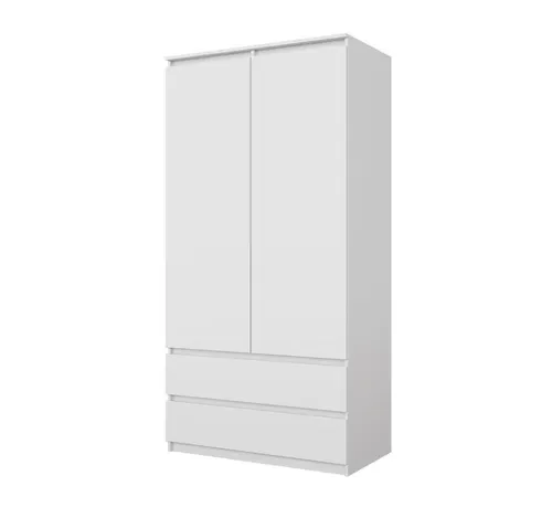 Furnica Kleiderschrank Joelle Weiß Matt - 2 Türen & 2 Schubladen - Kleiderschrank mit 2 Türen und 2 Schubladen, großzügiger Stauraum und zeitloses Design, ideal für Schlafzimmer oder Wohnzimmer.