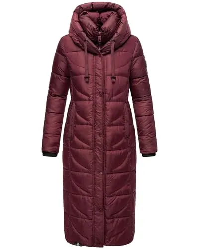 Navahoo Damen Wintermantel - Warmer Steppmantel in Waffelchen Wine, Gr. M - Funktionsjacken: Moderner, extralanger Steppmantel mit wind- und wasserabweisendem Material, ideal für kalte Wintertage dank warmem Kragen und Fleece-Taschen.