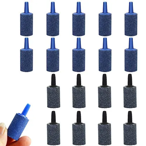 Stück Luftblasen Diffusor Airstones, Luftstein Zylinder Bubble Release Luftstein, Blasendiffusor Luftstein für Teiche, Aquarium Luftstein Zylinder Blase (10 Stück schwarz und 10 Stück Bule) 20
