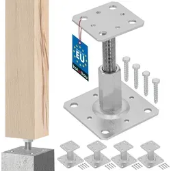 KOTARBAU® 4er Set Pfostenträger 80 x 80 mm Höhenverstelbar 90 – 150 mm Pfostenschuh Galvanisch Verzinkt Zum Aufschrauben Stützenfuß Stützfu... - Silber