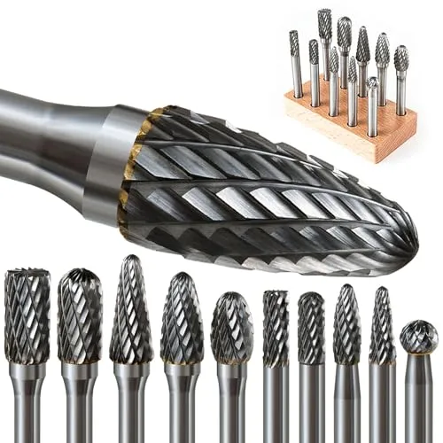 Hartmetall Frässtifte Set, 10 Stück Doppelschnitt mit 6mm Schaft Rotationsfräser Bits Raspel Set für Holz, Stahl, Metall, Polieren, Gravieren und Bohren
