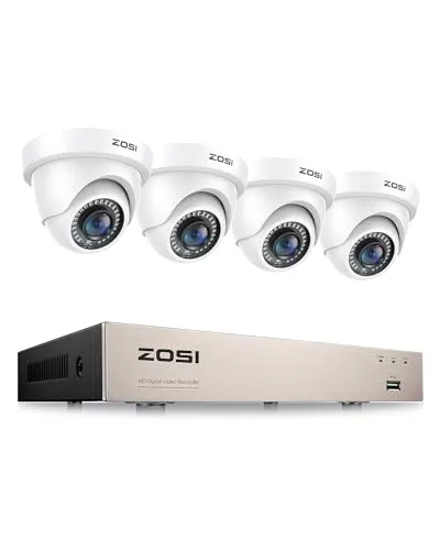 ZOSI 8CH H.265+ 1080P DVR Recorder - Komplettset mit 4 Außenkameras, 24m Nachtsicht und flexiblem Smartphone-Zugriff