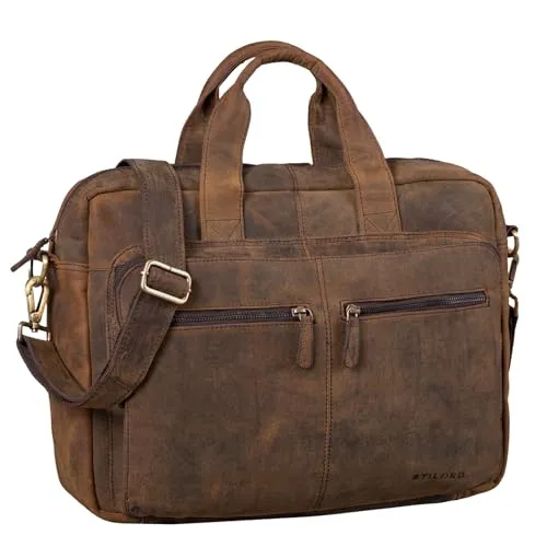 STILORD 'Leandro' Ledertasche Herren 15.6 Zoll Laptoptasche - Multifunktionale Messenger Bag aus hochwertigem Vintage Leder mit separatem Laptopfach und Trolley Aufstecksystem - ideal für Geschäftsreisen und Büro. 7 Fächer für optimale Organisation.