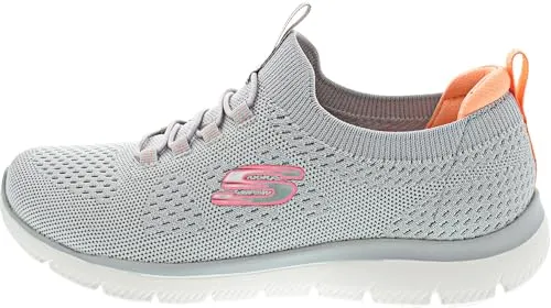 Skechers Summits Top Player Damen Sneaker, Gray Knit Pink Coral Trim, 40 EU - Damen-Sneaker mit flexiblem Funktionsmesh-Obermaterial und stoßdämpfender Zwischensohle für optimalen Tragekomfort und Unterstützung bei jedem Schritt.