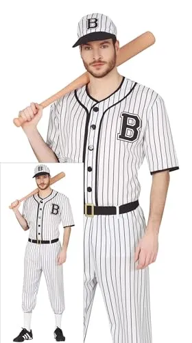 FIESTAS GUIRCA Baseball Kostüm Herren - Größe L 52 54, inklusive Mütze und Hemd für Fasching und Karneval