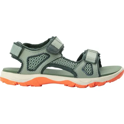 Jack Wolfskin Sandalen für Kinder, Größe 30, Grün/Orange - Wanderschuhe für Kinder - rutschhemmende Laufsohle, perfekte für Abenteuer im Freien! Mit Klettverschluss für einfaches An- und Ausziehen.