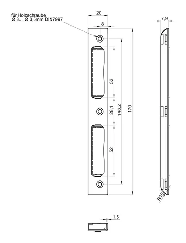 SSF Winkelschließblech 4051,20x180x8 Edelstahl