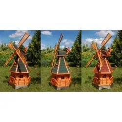 Windmühle mit Solar-Beleuchtung – 1,4 Meter hoch, in Dunkel - Dekorative Windmühle für den Garten mit automatischer Solar-Beleuchtung. Aus robustem Holz und wasserdichten Bitumenschindeln gefertigt, sorgt sie für ein stimmungsvolles Ambiente in Ihrem Außenbereich.