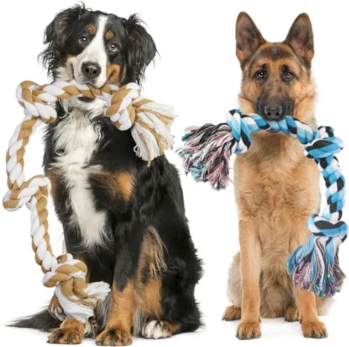 GaiusiKaisa Dog Rope Toy Zwei extra große Hundespielzeugseil für Aggressive Kauen, 74cm+58cm unzerstörbares 100% Nicht gefärbt Baumwollseil für große und mittlere Hunde, Kauspielzeug für Tug of War