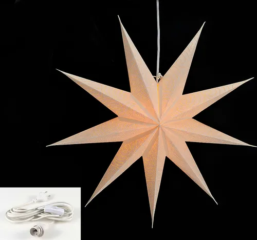 Leuchtstern 9 Zacken creme weiß 60cm Papiertstern inkl Kabel