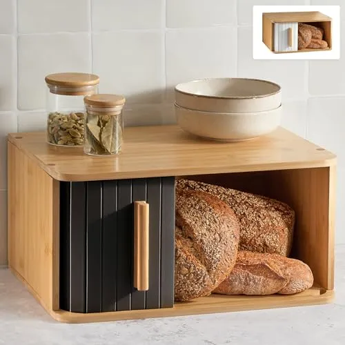 Praknu Brotkasten Groß aus FSC® Holz mit Schiebetür - Brotkästen aus nachhaltigem FSC® Holz, bietet Platz für mehrere Brote und hält durch optimale Luftzirkulation länger frisch – ideal für große Haushalte.