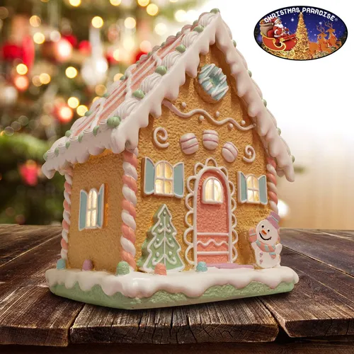 LED Lebkuchenhaus 26cm - Weihnachtsdeko mit Timer - Saisonale Deko für Weihnachten: Dieses 26 cm hohe Lebkuchenhaus begeistert mit LED-Beleuchtung und Timer. Ideal für stimmungsvolle Akzente in jedem Raum.