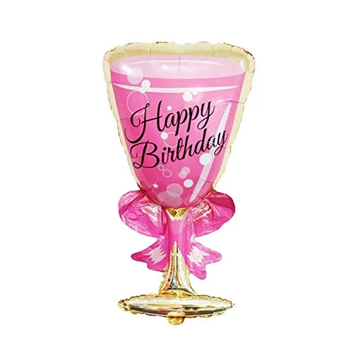 Kopper-24 Happy Birthday Folienballon Motiv - Alles Gute zum Geburtstag Ballon Geschenk Deko Girl Boy Party 18 Kinder bunt JGA Dekoration Luftballon XXL Luftballon mini (pinkes Sektglas)