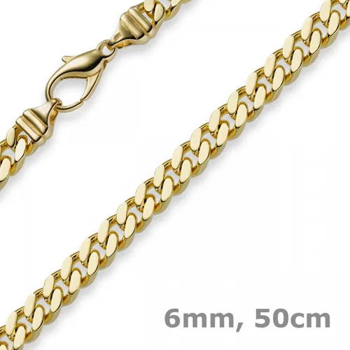 6mm Panzerkette Kette Collier aus 585 Gold Gelbgold, Goldkette, 50cm, Herren