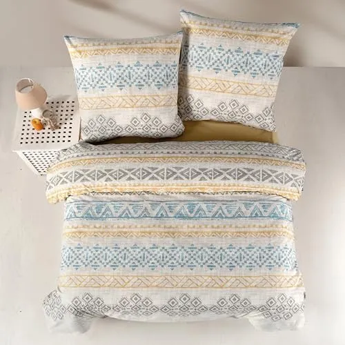 ZIRVEHOME Bettwäsche 155x220 Baumwolle 2-teilig - Bettwäsche-Sets aus atmungsaktiver Renforcé-Baumwolle, geometrisches Mosaik-Design in warmen Farben, pflegeleicht und ideal für Allergiker.