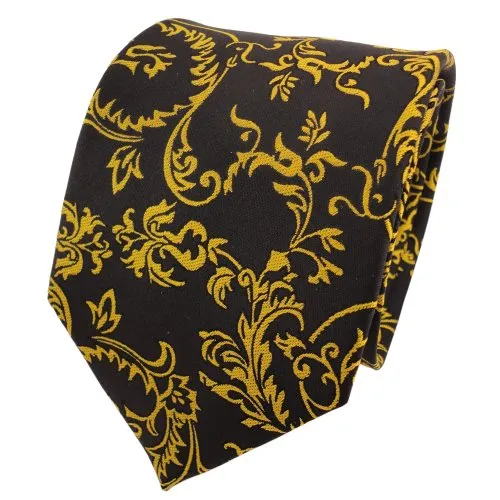 TigerTie Designer Seidenkrawatte gelb goldgelb schwarz gemustert - Krawatte Seide Silk